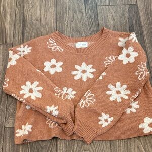 Pink Rose Women's Floral Sweater - Tan and Cream